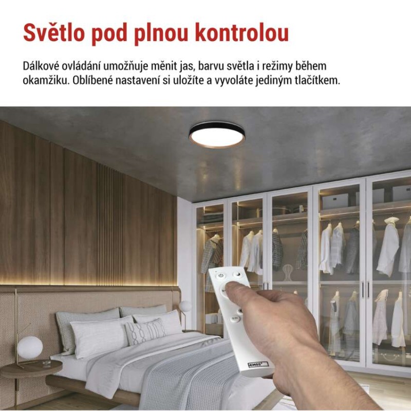 LED přisazené svítidlo ILVI, kruhové 45W, stmívání+CCT, černá+dřevo
