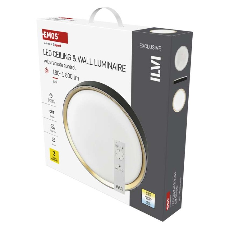 LED přisazené svítidlo ILVI, kruhové 30W, stmívání+CCT, černá+champagne