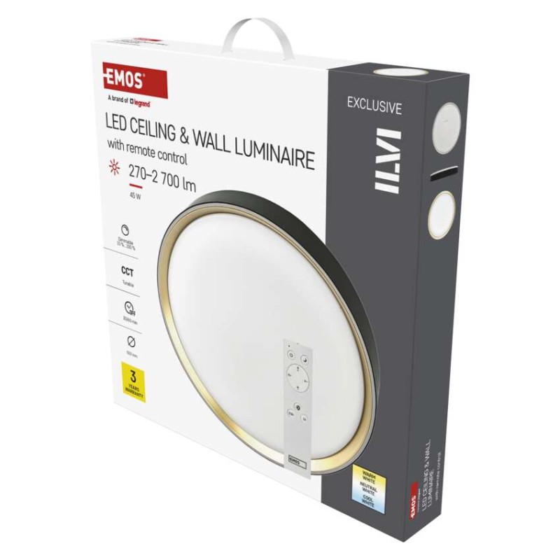 LED přisazené svítidlo ILVI, kruhové 45W, stmívání+CCT, černá+champagne