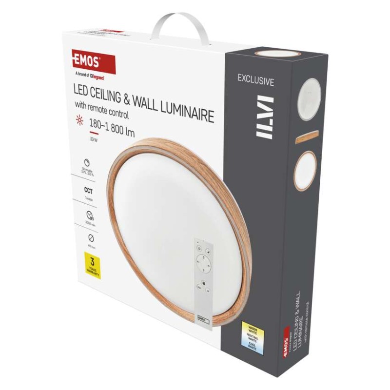 LED přisazené svítidlo ILVI, kruhové 30W, stmívání+CCT, dřevo