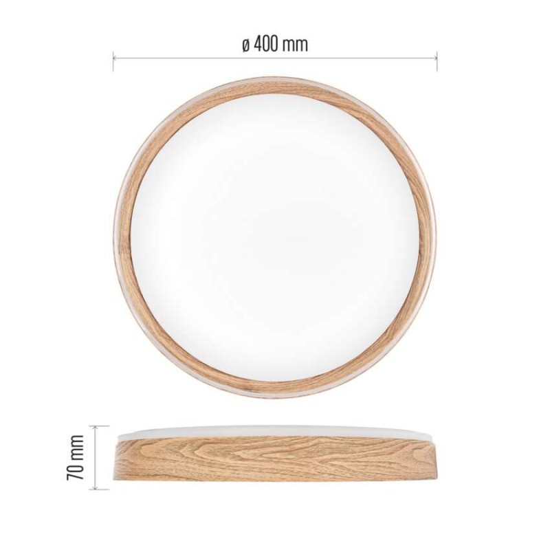LED přisazené svítidlo ILVI, kruhové 30W, stmívání+CCT, dřevo