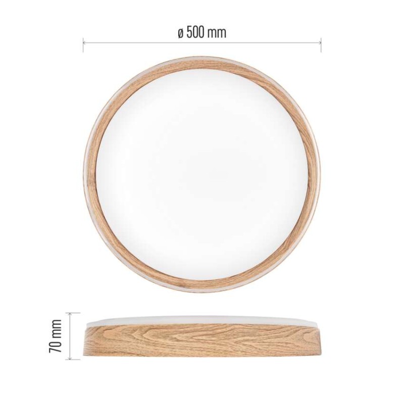 LED přisazené svítidlo ILVI, kruhové 45W, stmívání+CCT, dřevo
