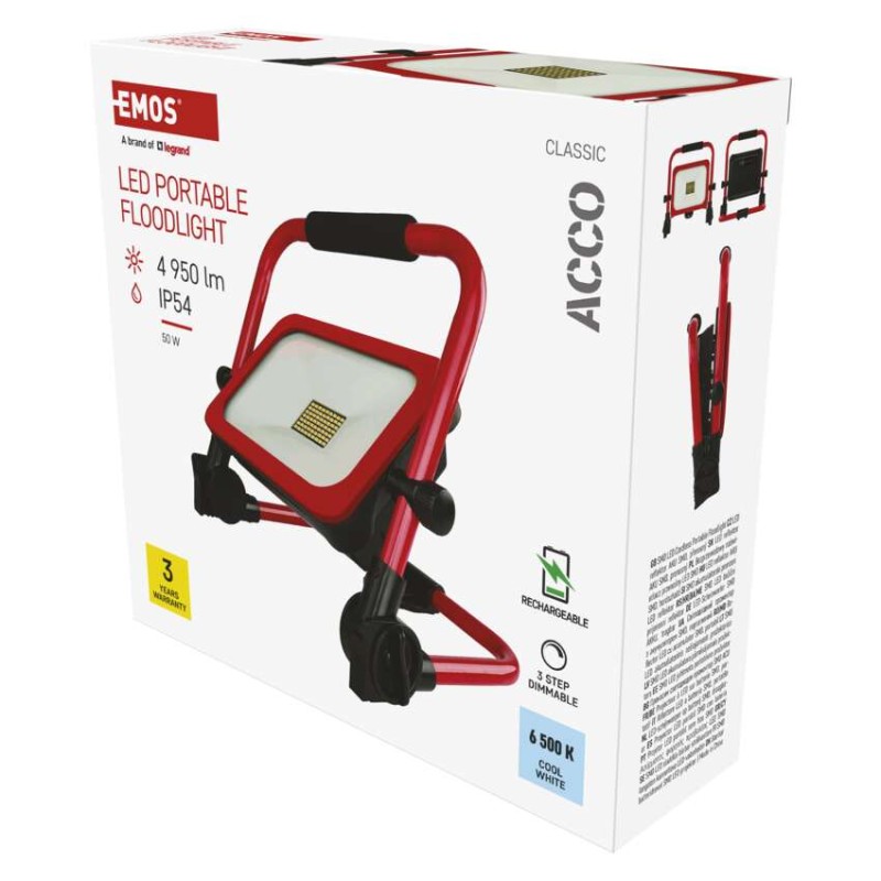 LED reflektor ACCO nabíjecí přenosný, 50W, studená bílá