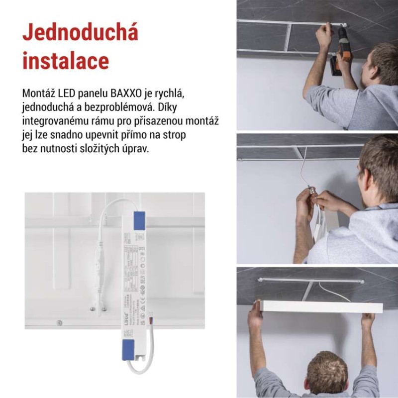 LED panel BAXXO 60×60, čtvercový přisazený bílý, 36W neutr. bílá UGR