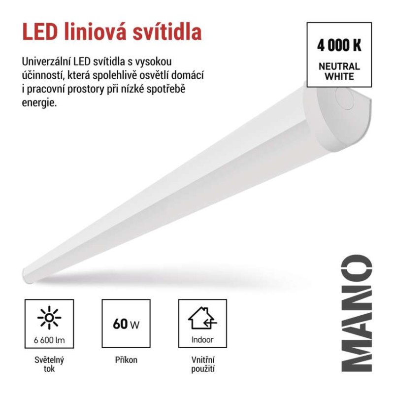LED lineární svítidlo MANO 60W neutrální bílá