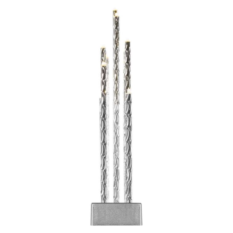 LED svícen stříbrný, 28,5 cm, 3x AA, vnitřní, teplá bílá, časovač