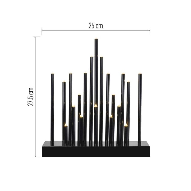 LED svícen černý, 27,5 cm, 3x AA, vnitřní, teplá bílá, časovač
