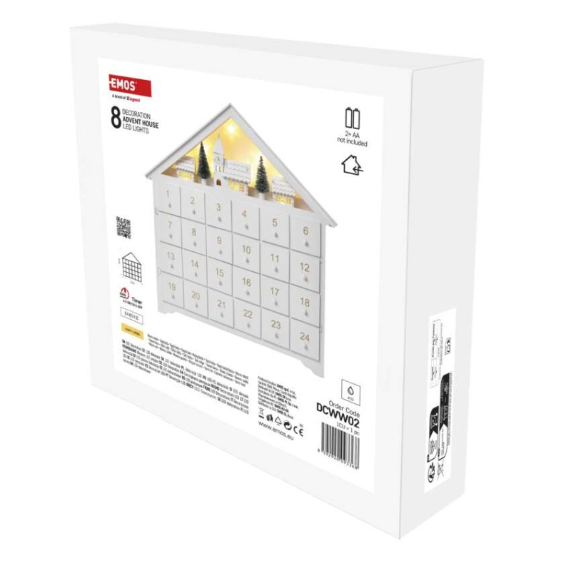 LED adventní kalendář dřevěný, 35x33 cm, 2x AA, vnitřní, teplá bílá, časovač