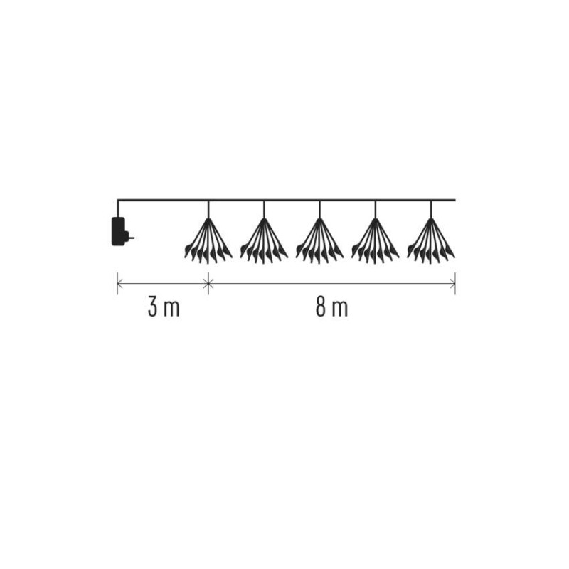 LED světelný řetěz – svítící trsy, nano, 8 m, vnitřní, teplá bílá, časovač