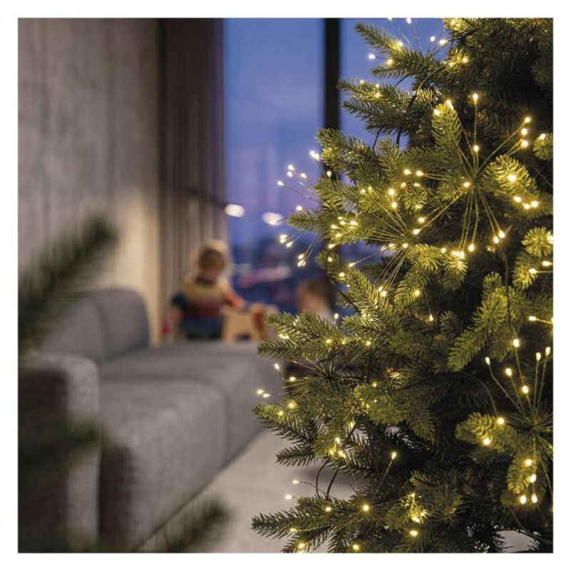 LED světelný řetěz – svítící trsy, nano, 8 m, vnitřní, teplá bílá, časovač