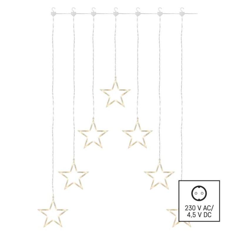 LED vánoční závěs – 7 hvězd, 67x125 cm, vnitřní, teplá bílá