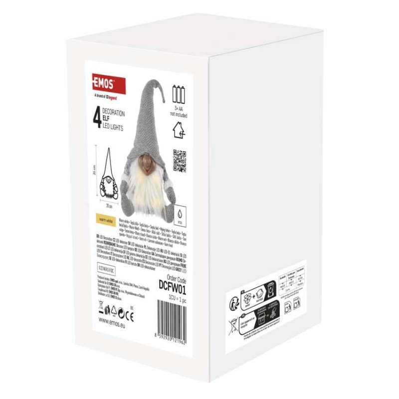 LED vánoční skřítek, 35 cm, 3x AA, vnitřní, teplá bílá