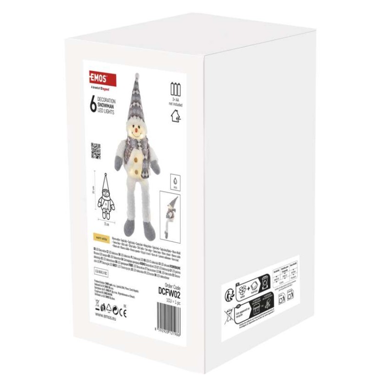 LED vánoční sněhulák sedící, 31 cm, 3x AA, vnitřní, teplá bílá