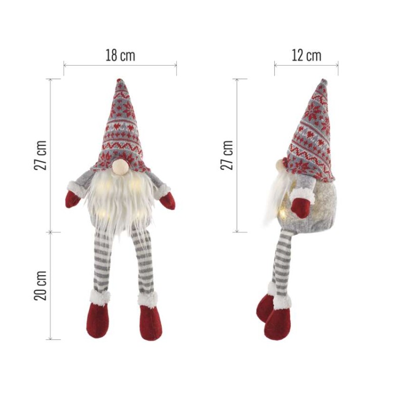LED vánoční skřítek sedící, 27 cm, 3x AA, vnitřní, teplá bílá
