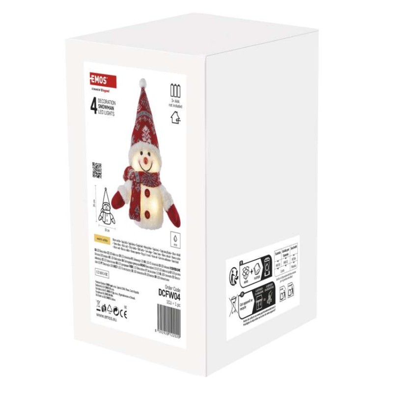 LED vánoční sněhulák svítící, 25 cm, 3x AAA, vnitřní, teplá bílá