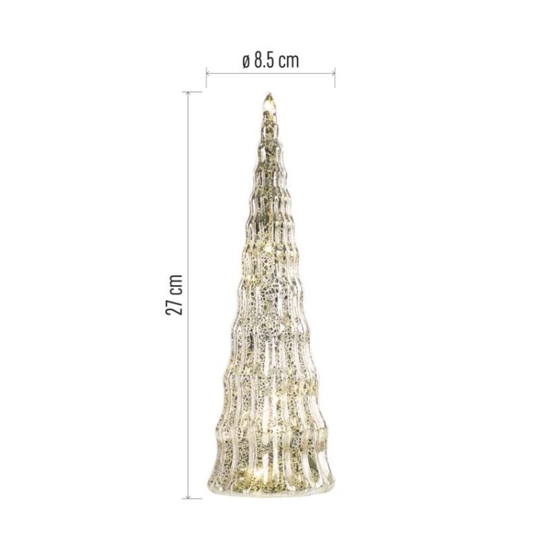 LED vánoční skleněný stromek, 27 cm, 2x CR2032, vnitřní, teplá bílá, časovač