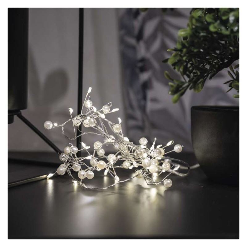 LED girlanda – perly, 1,2 m, 3x AA, vnitřní, teplá bílá, časovač