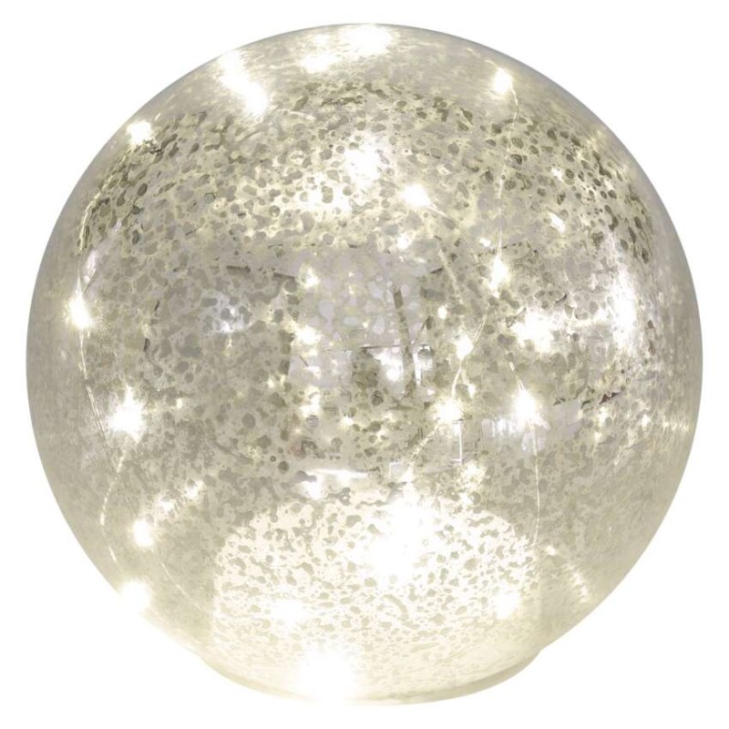 LED vánoční skleněná koule – zlatá, 15 cm, 3x AA, vnitřní, teplá bílá, časovač