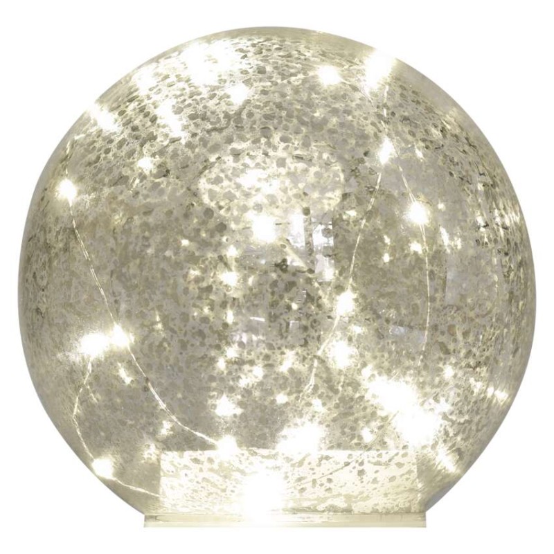 LED vánoční skleněná koule – zlatá, 15 cm, 3x AA, vnitřní, teplá bílá, časovač