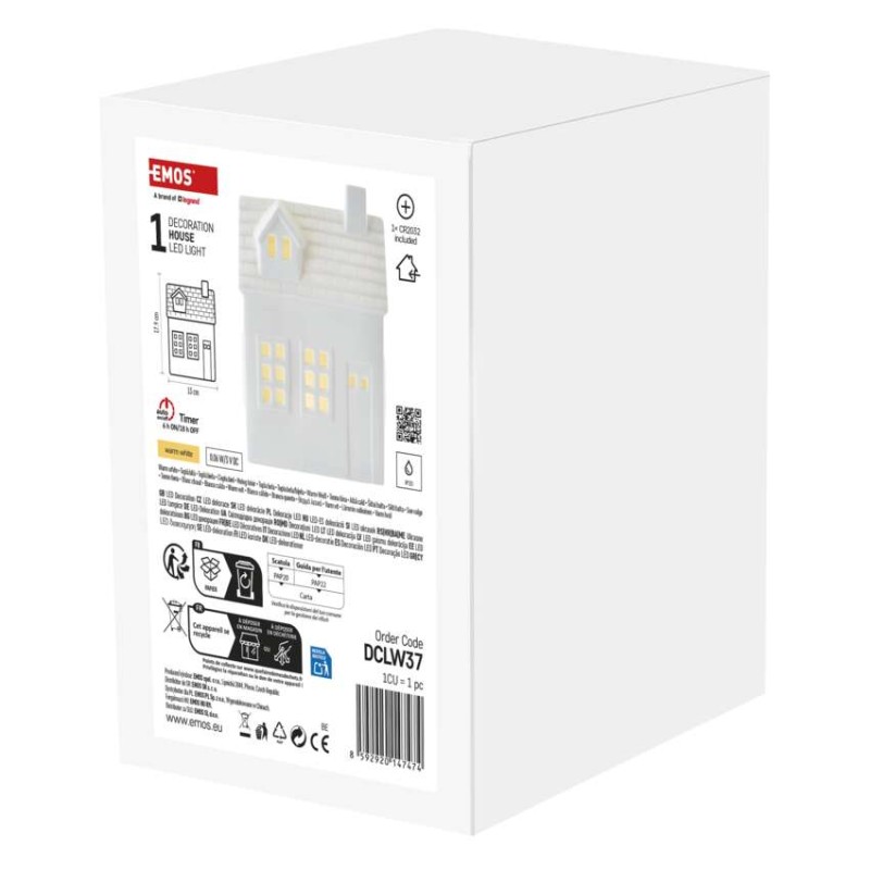 LED keramický domeček, 18 cm, 1x CR2032, vnitřní, teplá bílá, časovač