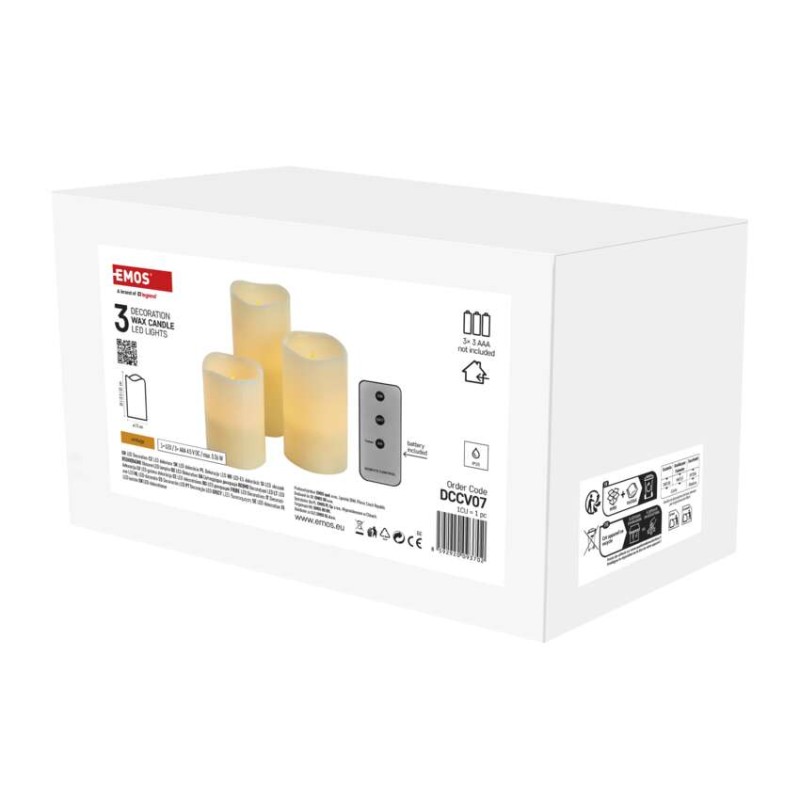 LED dekorace – vosková svíčka, různé velikosti, 3x AAA, vnitřní, vintage, 3 ks, ovladač