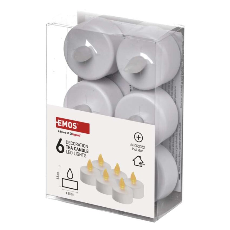 LED dekorace – čajová svíčka bílá, CR2032, vnitřní, vintage, 6 ks