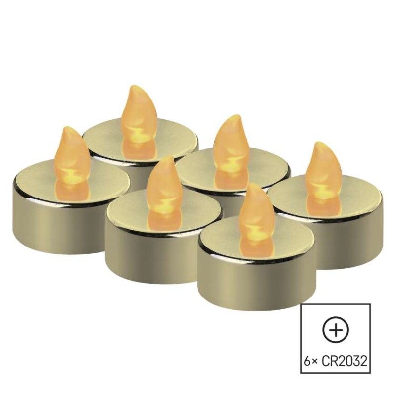 LED dekorace – čajová svíčka zlatá, CR2032, vnitřní, vintage, 6 ks