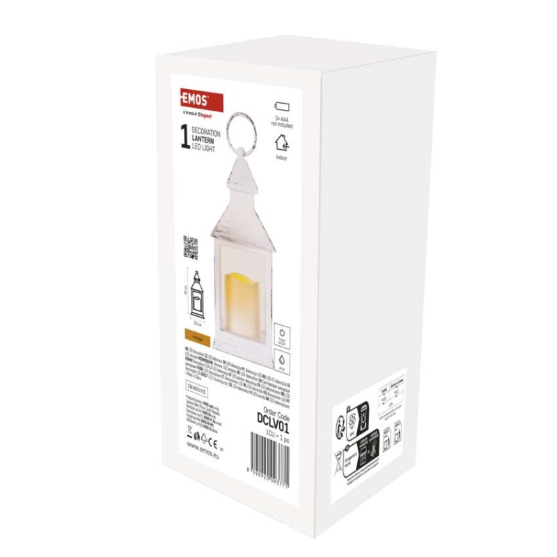 LED dekorace – lucerna antik bílá blikající, 3x AAA, vnitřní, vintage, časovač
