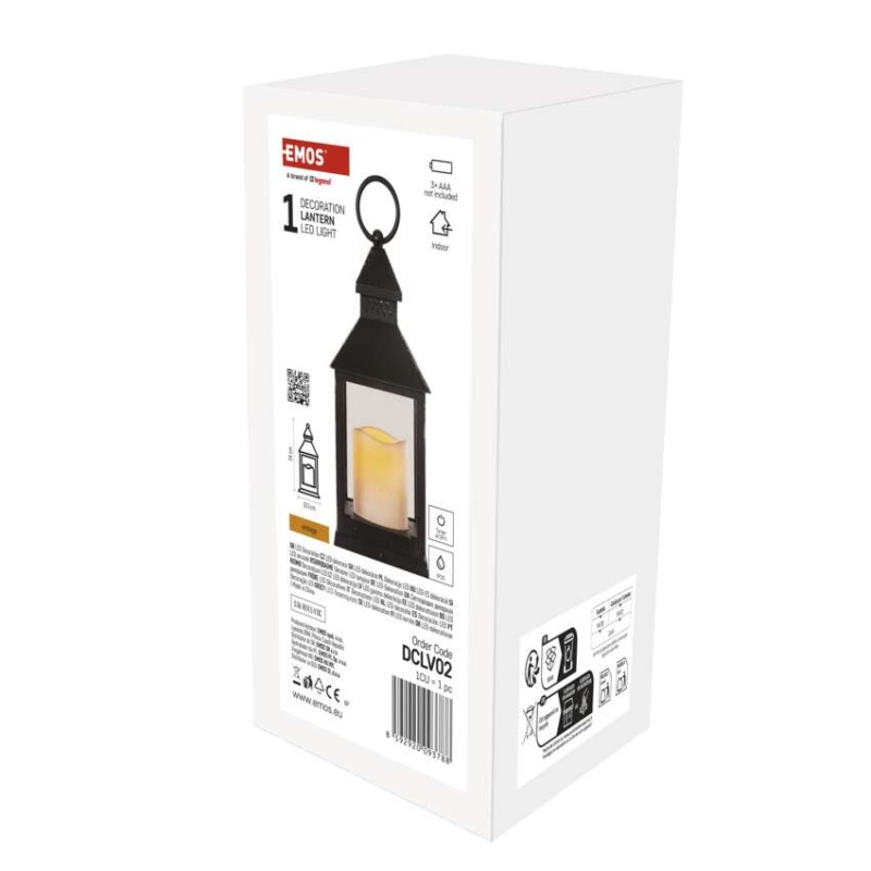 LED dekorace – lucerna antik černá blikající, 3x AAA, vnitřní, vintage, časovač