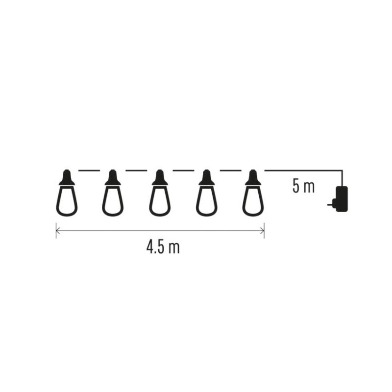 LED světelný řetěz – 10x párty žárovky, 4,5 m, venkovní i vnitřní, vintage