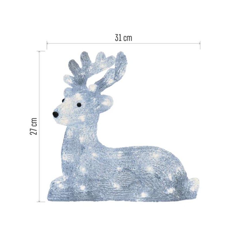 LED vánoční jelínek, 27 cm, venkovní i vnitřní, studená bílá, časovač