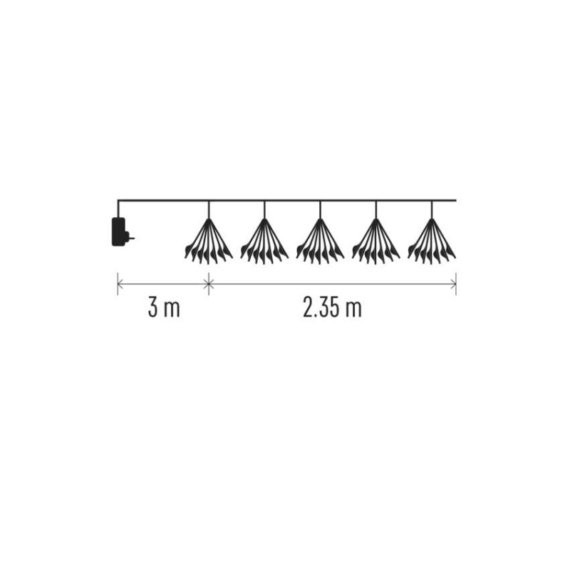 LED světelný řetěz – svítící trsy, nano, 2,35 m, vnitřní, studená bílá, časovač