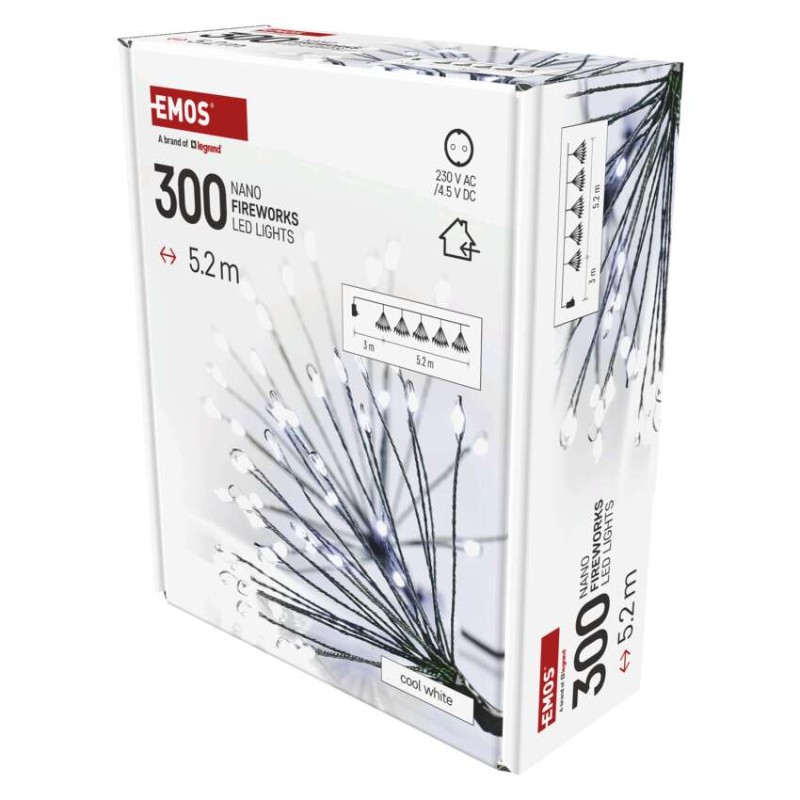 LED světelný řetěz - svítící trsy, nano, 5,2 m, vnitřní, studená bílá, časovač