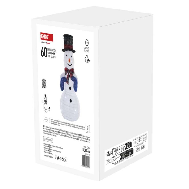 LED skládací sněhulák, 60 cm, vnitřní, studená bílá