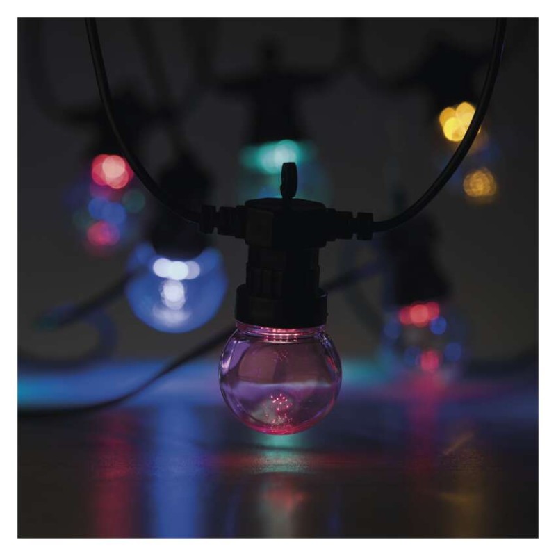 LED světelný řetěz – 10x párty žárovky, 5 m, venkovní i vnitřní, multicolor