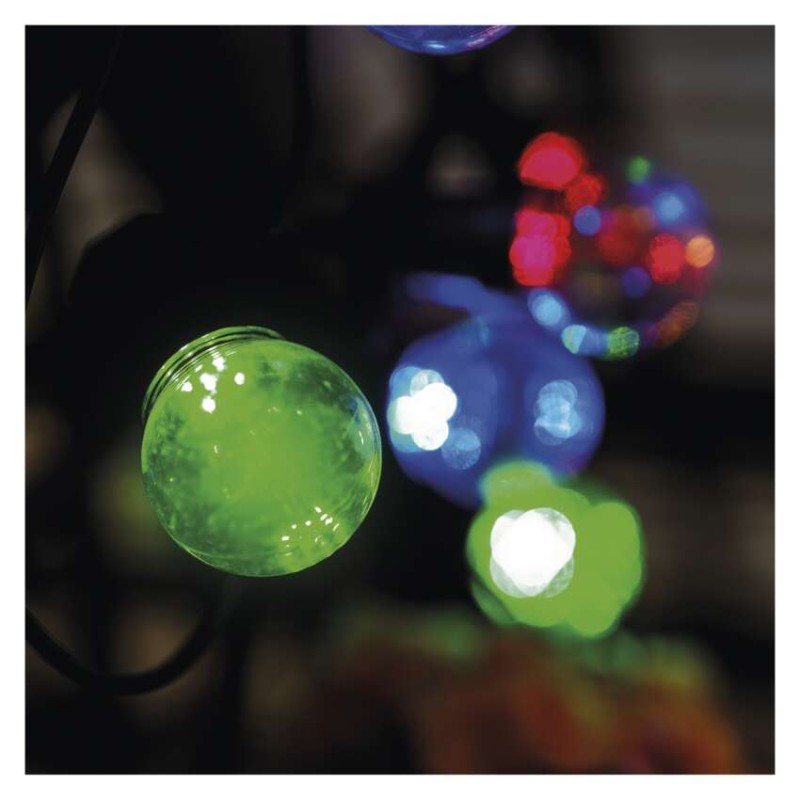LED světelný řetěz – 10x párty žárovky, 5 m, venkovní i vnitřní, multicolor