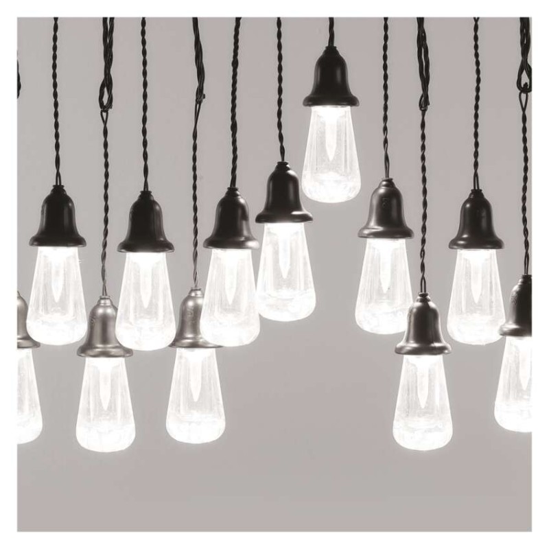 LED světelný řetěz – 16x párty žárovky čiré, 7,6 m, venkovní i vnitřní, teplá bílá