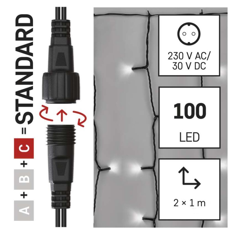 Standard LED spojovací vánoční řetěz – záclona, 1x2 m, venkovní, studená bílá