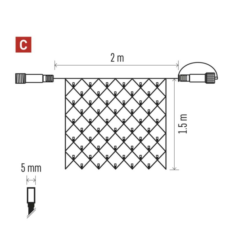 Standard LED spojovací vánoční řetěz – síť, 1,5x2 m, venkovní, studená bílá
