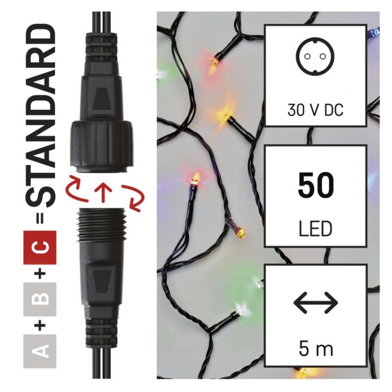 Standard LED spojovací vánoční řetěz, 5 m, venkovní i vnitřní, multicolor