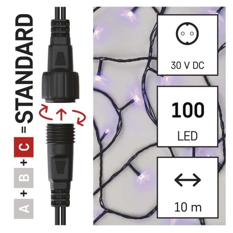 Standard LED spojovací vánoční řetěz, 10 m, venkovní i vnitřní, fialová