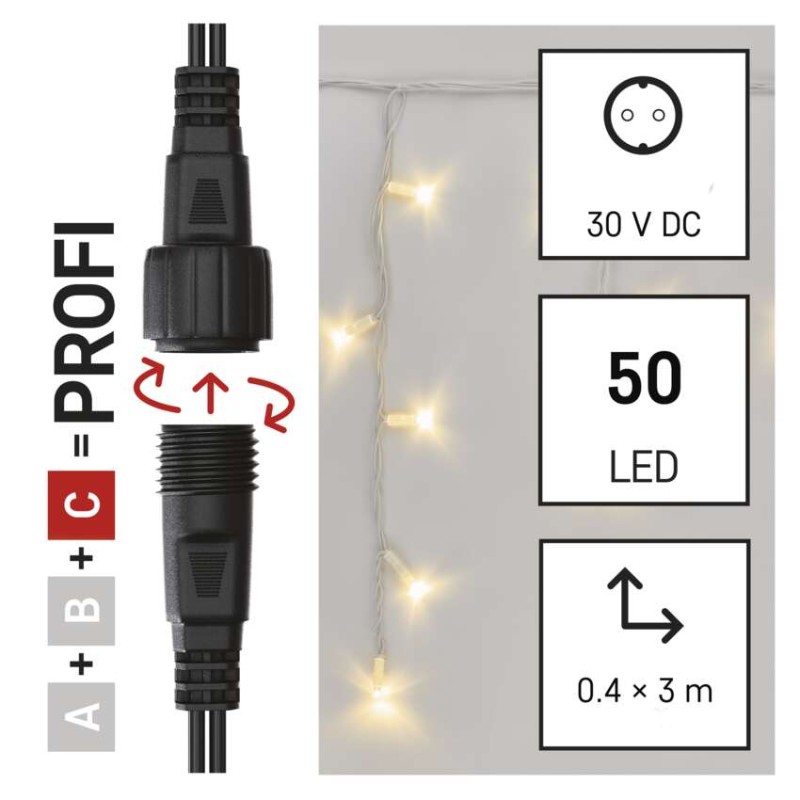 Profi LED spojovací řetěz bílý – rampouchy, 3 m, venkovní, teplá bílá