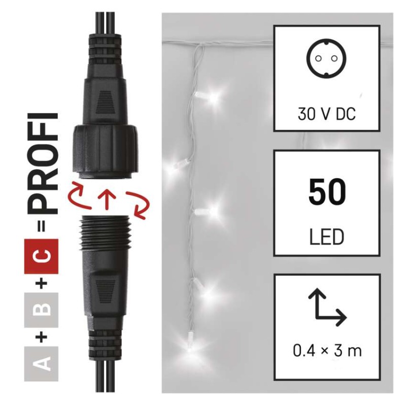 Profi LED spojovací řetěz bílý – rampouchy, 3 m, venkovní, studená bílá