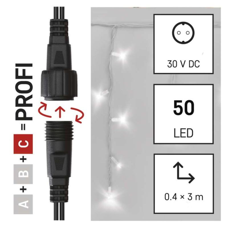 Profi LED spojovací řetěz blikající bílý – rampouchy, 3 m, venkovní, studená bílá