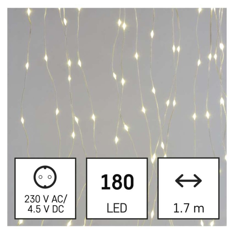 LED vánoční drop řetěz – záclona, 1,7x1,5 m, venkovní i vnitřní, teplá bílá, programy