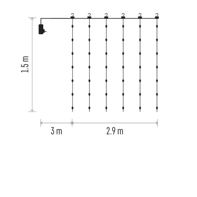 LED vánoční drop řetěz – záclona, 2,9x1,5 m, venkovní i vnitřní, teplá bílá, programy