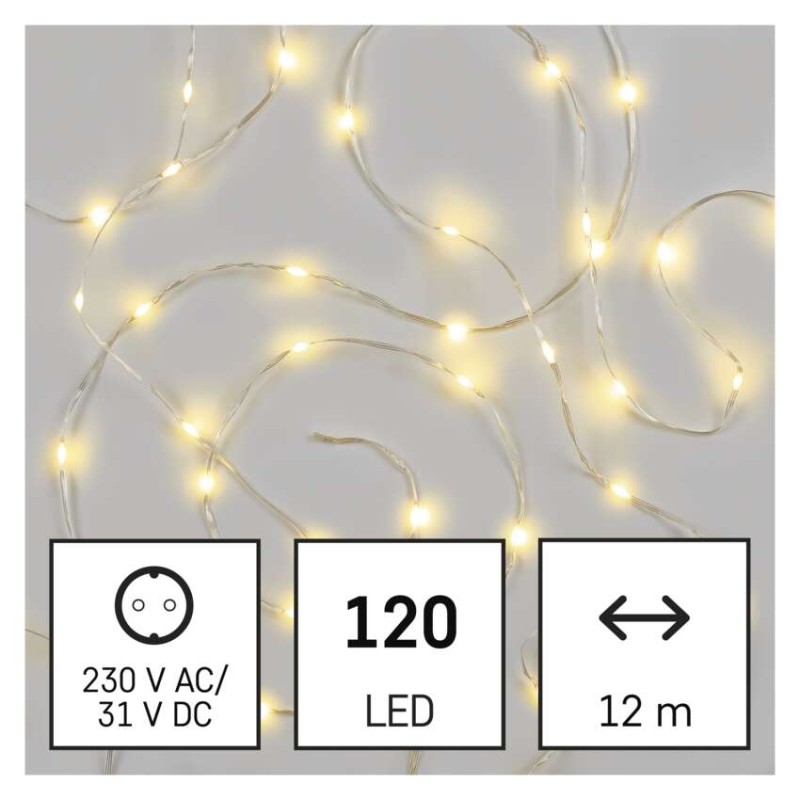 LED vánoční drop řetěz, 12 m, venkovní i vnitřní, teplá bílá, časovač