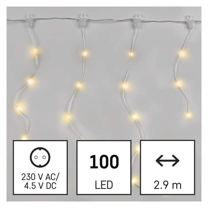 LED vánoční nano řetěz – rampouchy, 2,9 m, venkovní i vnitřní, teplá bílá, programy