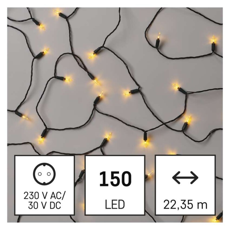 LED vánoční řetěz – tradiční, 22,35 m, venkovní i vnitřní, vintage