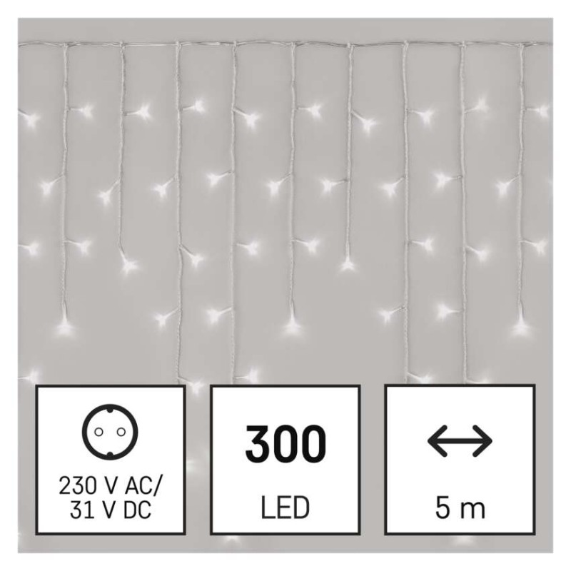 LED vánoční rampouchy, 5 m, venkovní i vnitřní, studená bílá, ovladač, programy, časovač